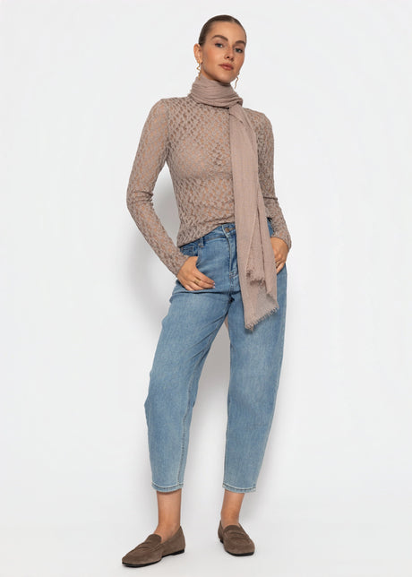 Langarmshirt aus Spitze - taupe