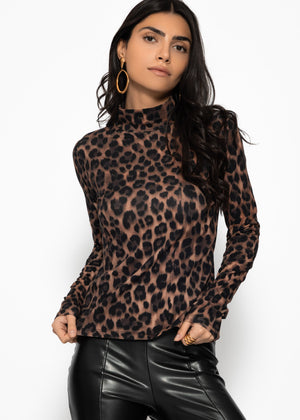 Long-sleeved shirt in leopard print - brown