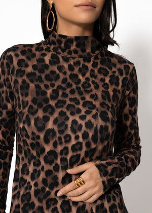 Long-sleeved shirt in leopard print - brown