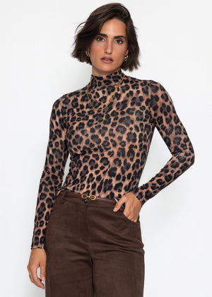Langarmshirt im Leo-Print - braun