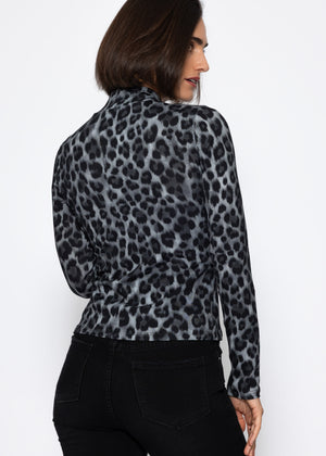Langarmshirt im Leo-Print - grau