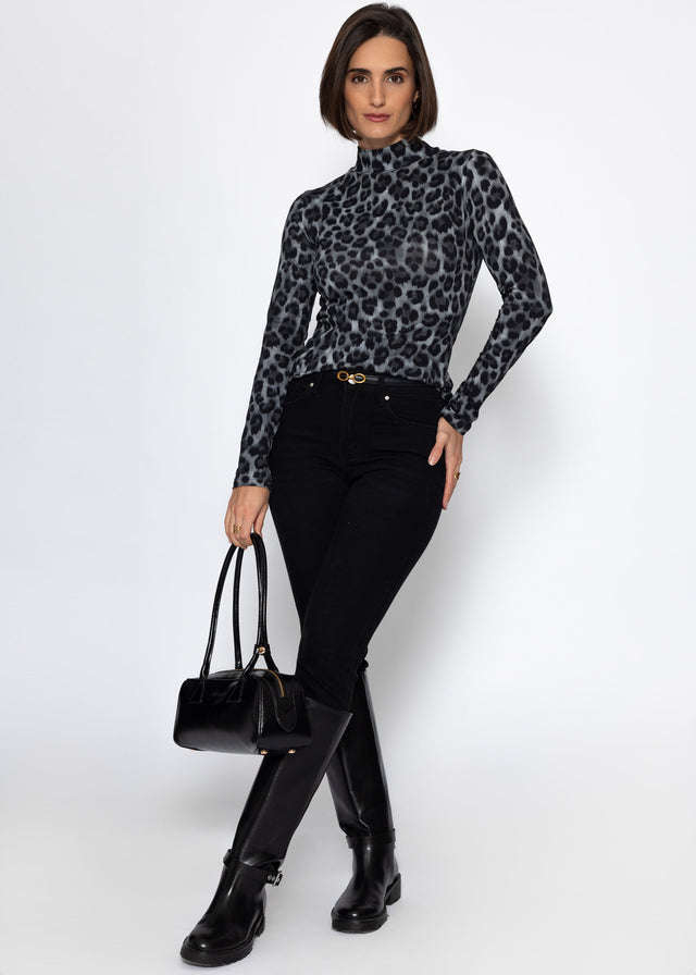 Langarmshirt im Leo-Print - grau