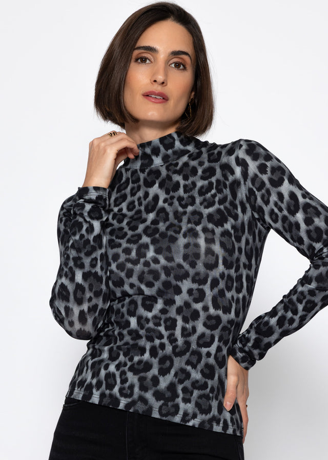 Langarmshirt im Leo-Print - grau