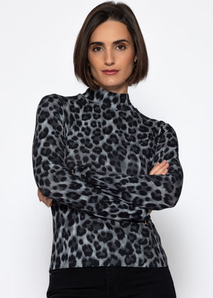 Langarmshirt im Leo-Print - grau