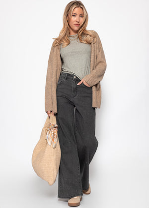 Langarmshirt in Rippstruktur - grau meliert