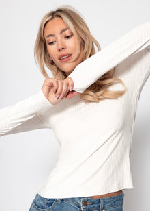 Long-sleeved shirt in a ribbed structure - off-white