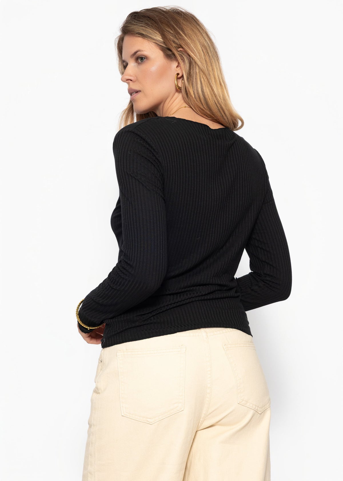 Long-sleeved ribbed shirt - black