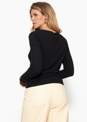 Long-sleeved ribbed shirt - black