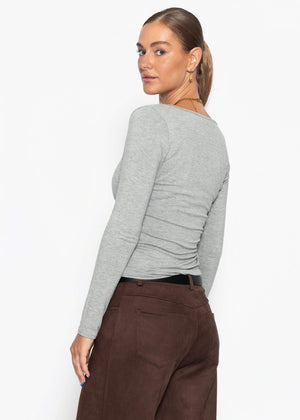 Langarmshirt mit Ausschnitt - grau
