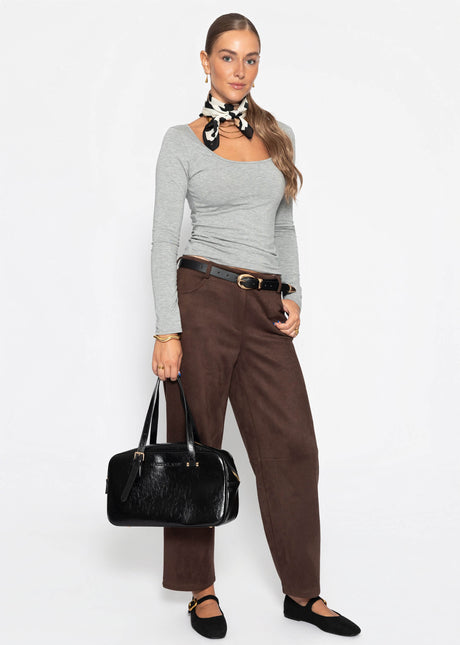 Langarmshirt mit Ausschnitt - grau