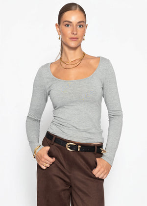 Langarmshirt mit Ausschnitt - grau