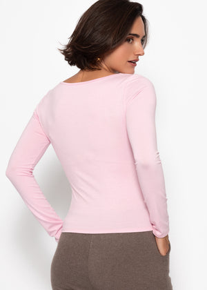 Long-sleeved shirt with neckline - pink
