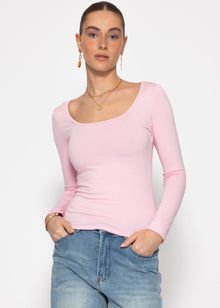 Long-sleeved shirt with neckline - pink