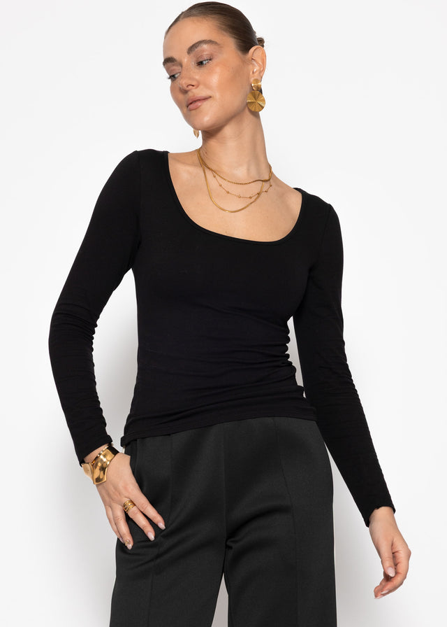 Langarmshirt mit Ausschnitt - schwarz