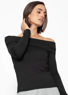 Langarmshirt mit Carmenausschnitt - schwarz