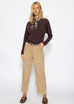 Long-sleeved top with batwing sleeves - brown