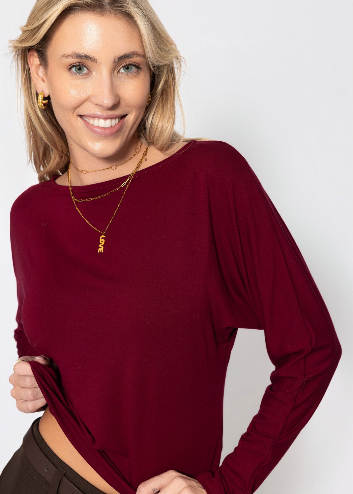 Langarmshirt mit Fledermausärmeln - burgundy