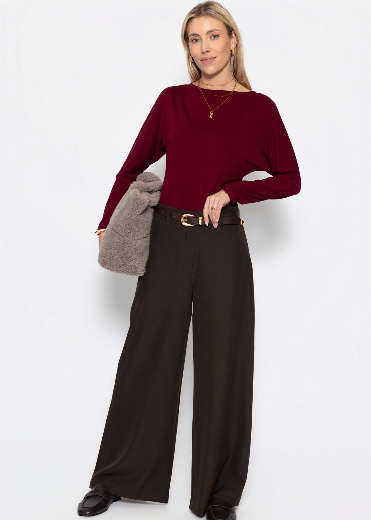 Langarmshirt mit Fledermausärmeln - burgundy
