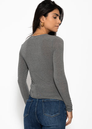 Long-sleeved shirt with cashmere blend - dark gray