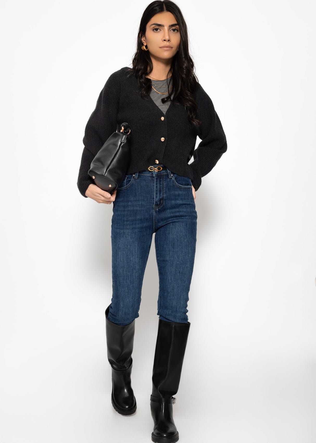 Long-sleeved shirt with cashmere blend - dark gray