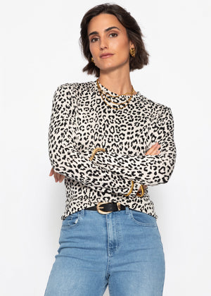 Langarmshirt mit Leo-Print - beige