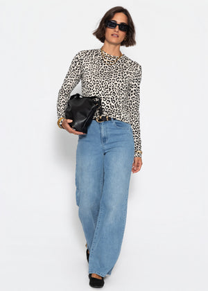 Langarmshirt mit Leo-Print - beige