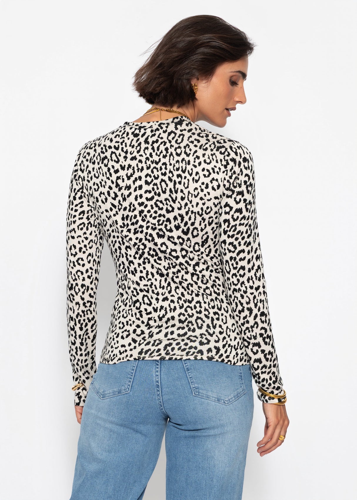 Langarmshirt mit Leo-Print - beige
