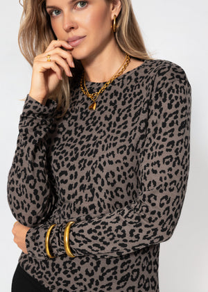 Langarmshirt mit Leo-Print - braun