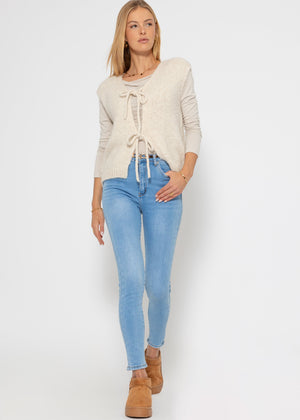 Long-sleeved shirt with gathers - beige