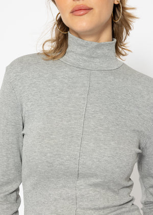 Long-sleeved shirt with turtleneck and piping - grey
