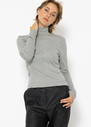 Long-sleeved shirt with turtleneck and piping - grey