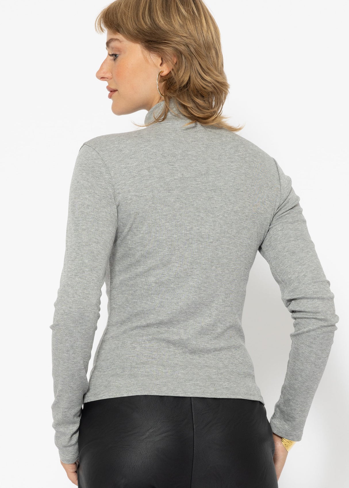 Long-sleeved shirt with turtleneck and piping - grey
