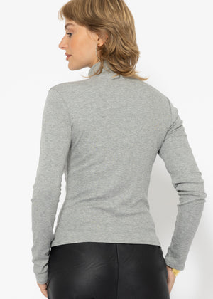 Long-sleeved shirt with turtleneck and piping - grey