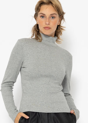 Long-sleeved shirt with turtleneck and piping - grey