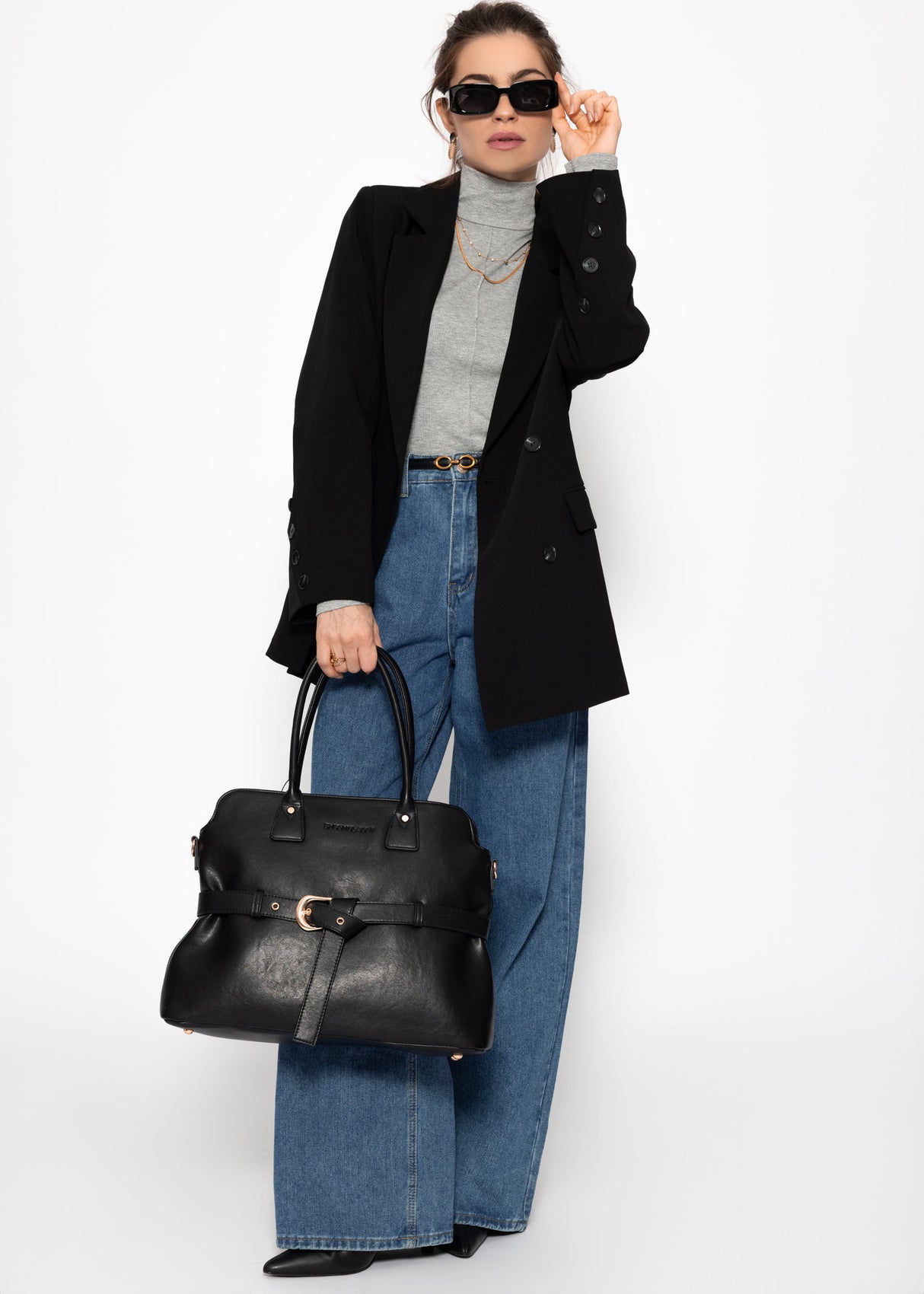 Langarmshirt mit Rollkragen und Biese - grau