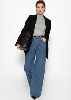 Langarmshirt mit Rollkragen und Biese - grau