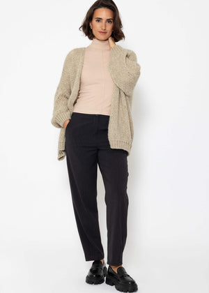 Long-sleeved shirt with turtleneck and piping - beige