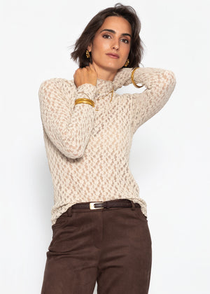 Langarmshirt aus Spitze - beige