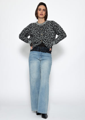 Long-sleeved shirt with lace trim and cashmere content - black