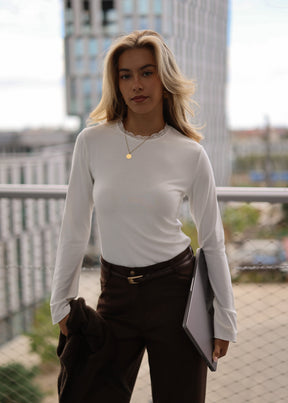 Langarmshirt mit Spitzeneinsatz  - offwhite