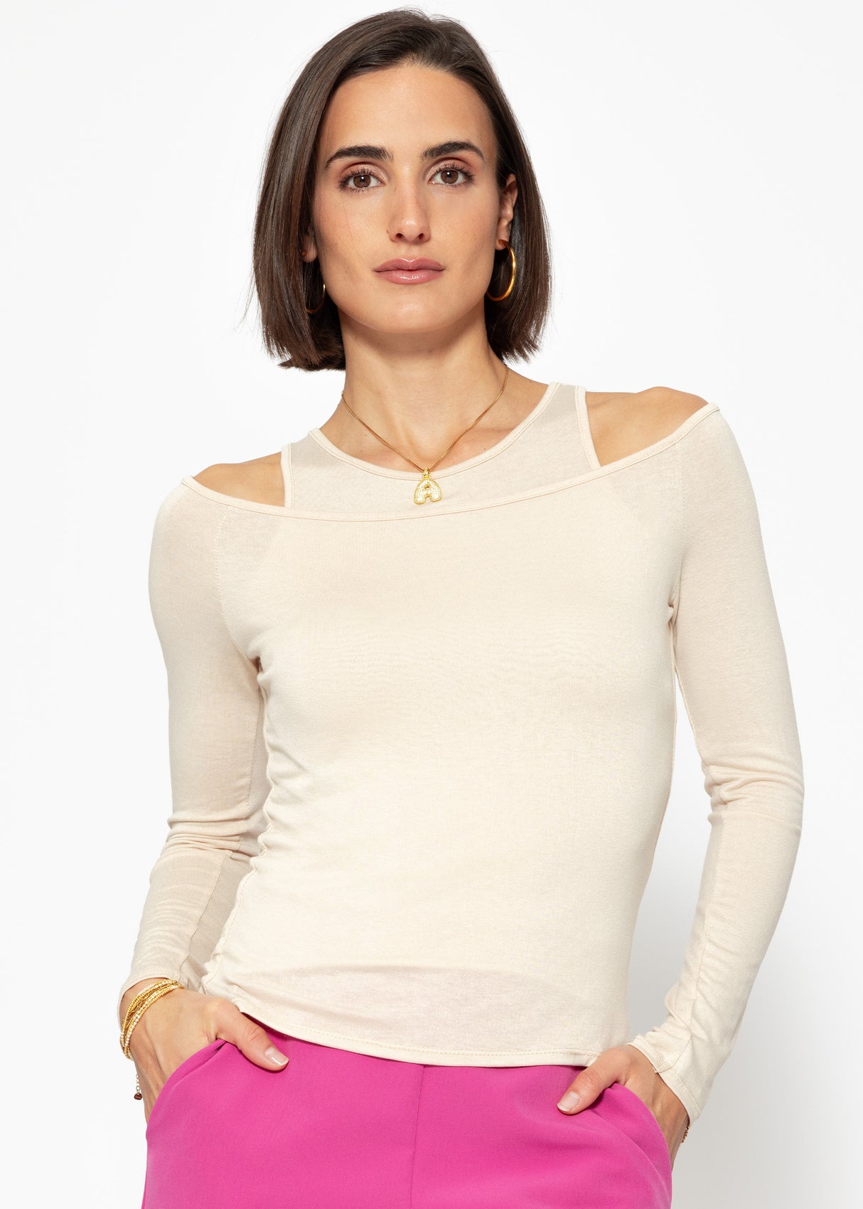 Langarmshirt mit Top - beige