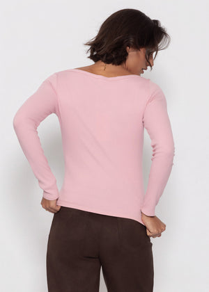 Long-sleeved shirt with boat neckline - dusky pink