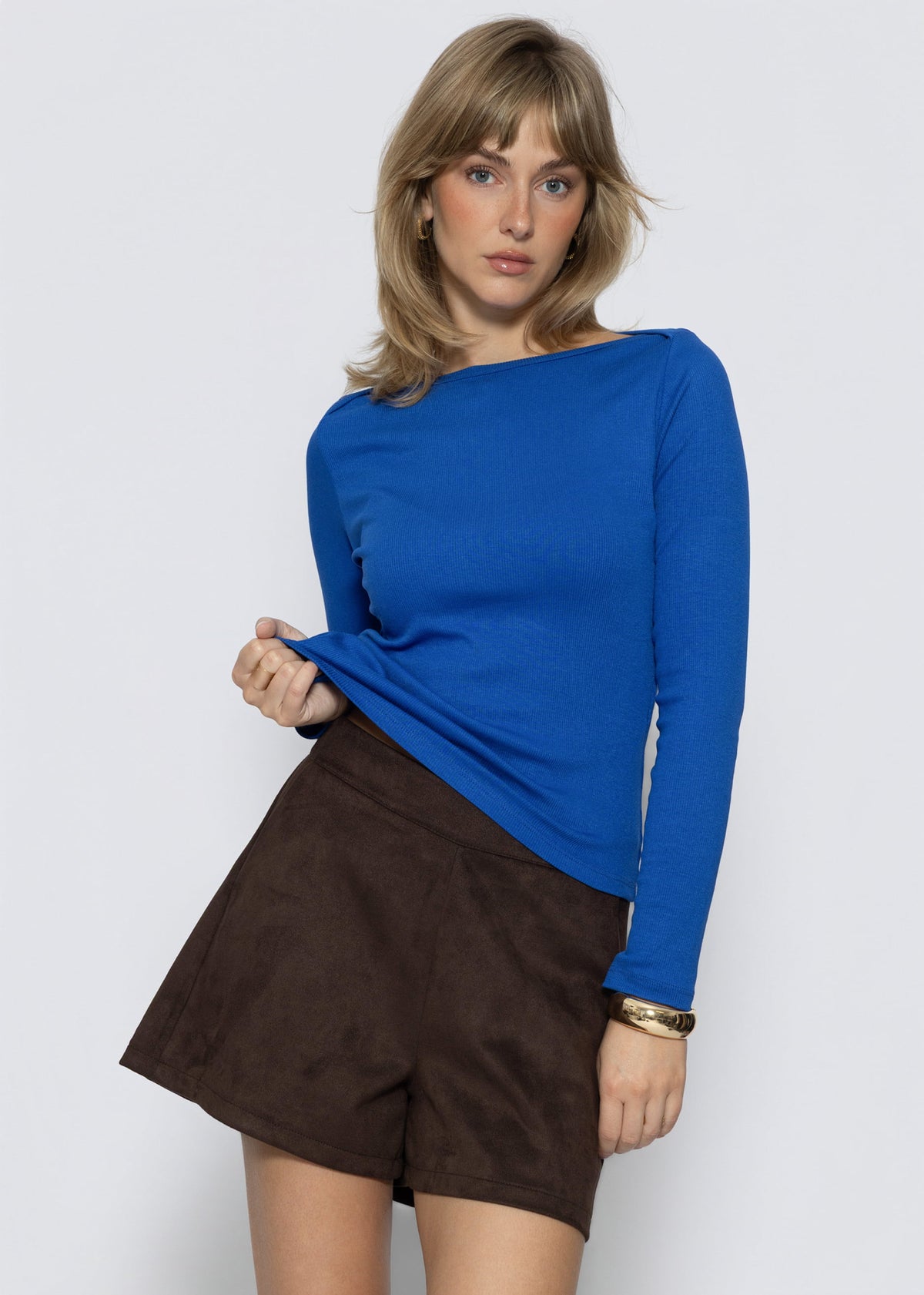 Long-sleeved top with boat neck - royal blue