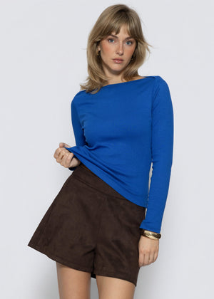 Long-sleeved top with boat neck - royal blue