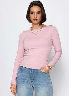Long-sleeved shirt with boat neckline - dusky pink