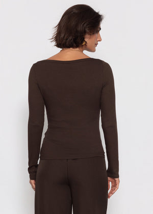 Langarmshirt mit U-Boot Ausschnitt - braun