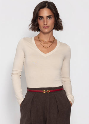 Langarmshirt mit V-Ausschnitt - offwhite