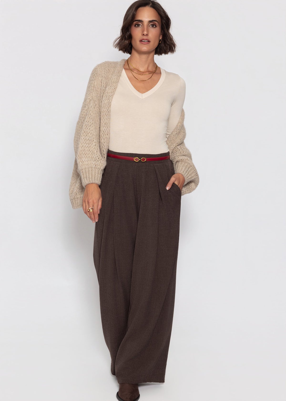 Langarmshirt mit V-Ausschnitt - offwhite