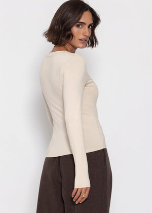 Langarmshirt mit V-Ausschnitt - offwhite