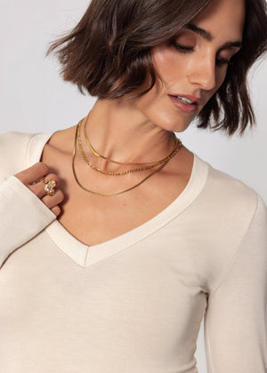 Langarmshirt mit V-Ausschnitt - offwhite